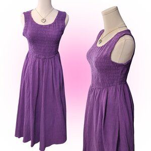 COMFY SMOCKED VTG PURPLE TANK DRESS MIDI MAXI EUC M